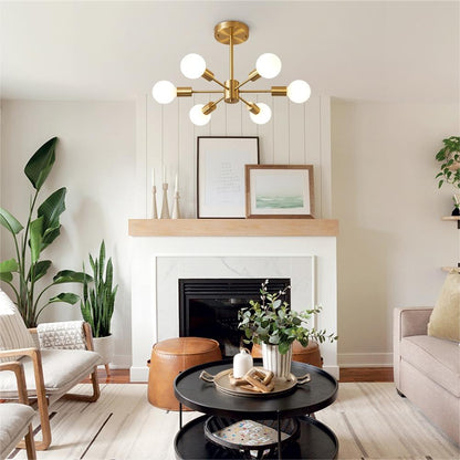 Xavier sputnik ceiling light – in a living room, alternate view