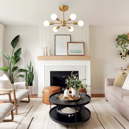 Xavier sputnik ceiling light – in a living room with a fireplace