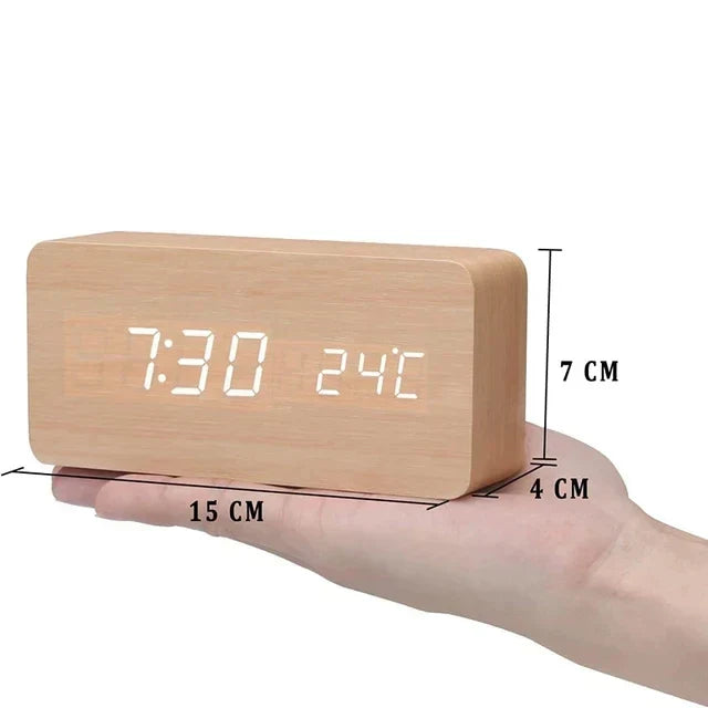 Jocasta LED Alarm Clock – Wood, view 11