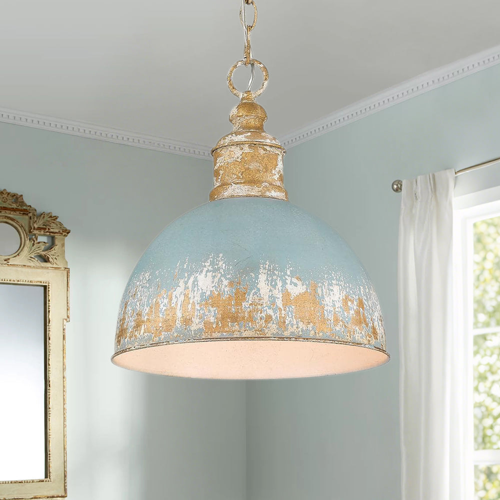 Marisol painted dome pendant – in blue in a room