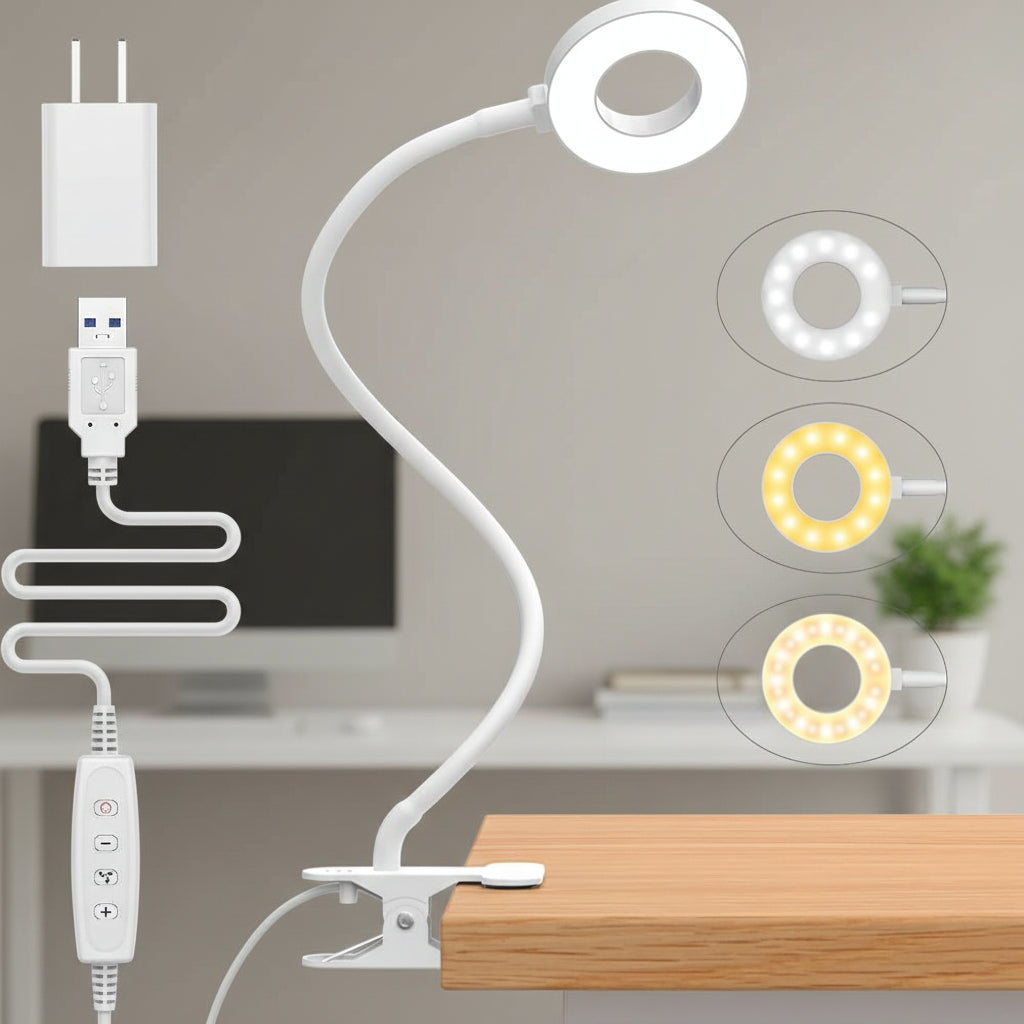 Tove Flexible LED Clip Desk Lamp – White
