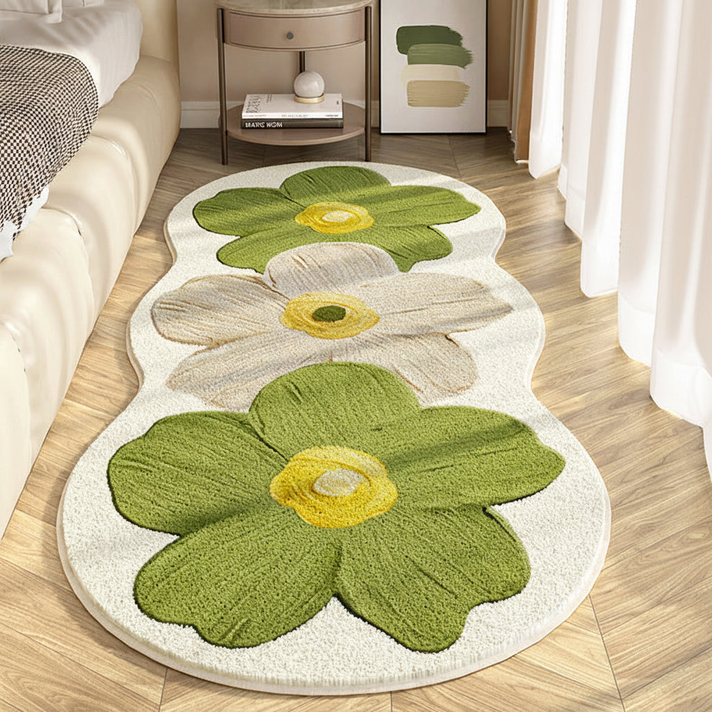Liesl Floral Wavy-Edge Rug – Green