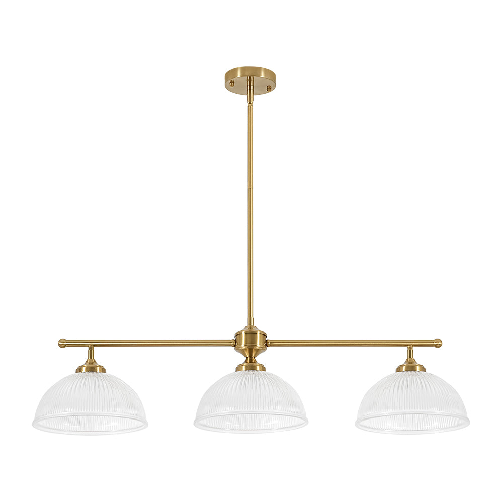Eleonora ribbed glass pendant light – 3-light version with brass bar on white
