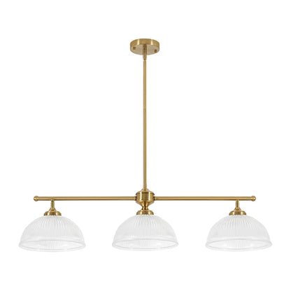 Eleonora ribbed glass pendant light – 3-light version with brass bar on white