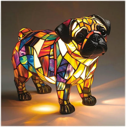Hollis Stained Glass Dog Table Lamp – E