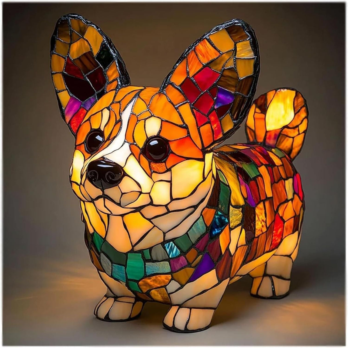 Hollis Stained Glass Dog Table Lamp – F
