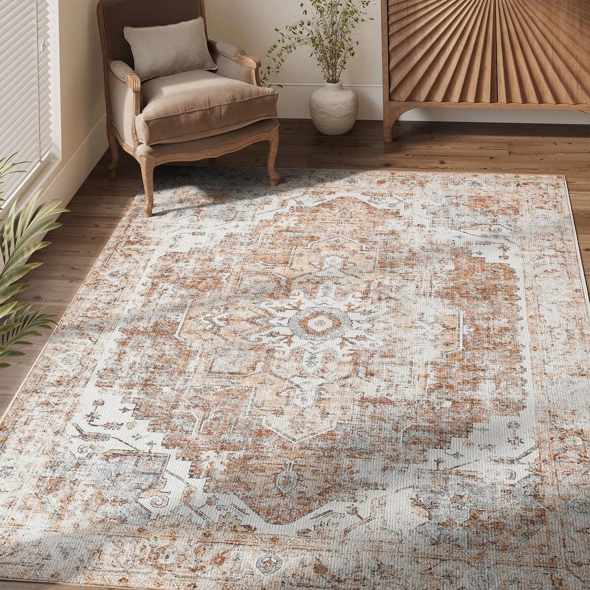 Benedetta Medallion Rug – Coral Red
