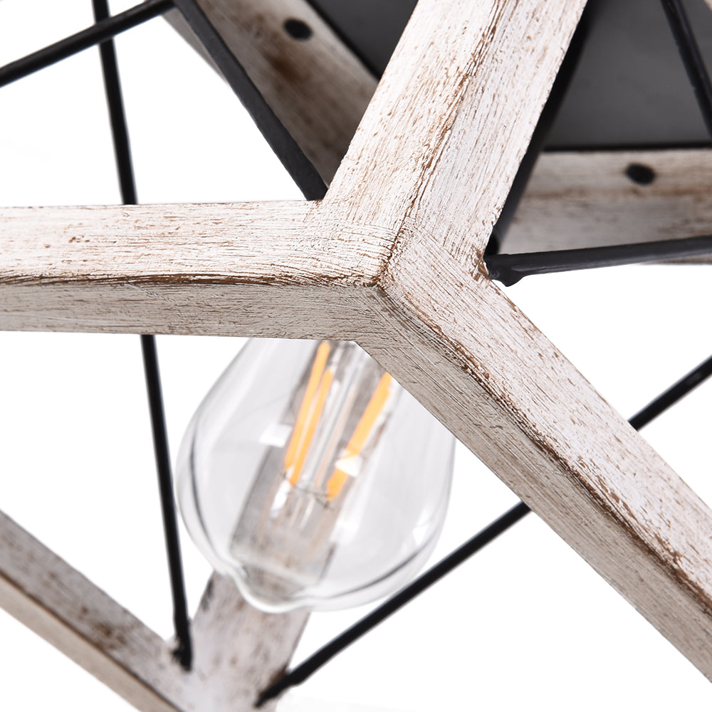 Horatio square cage pendant light – whitewashed frame and bulb close-up