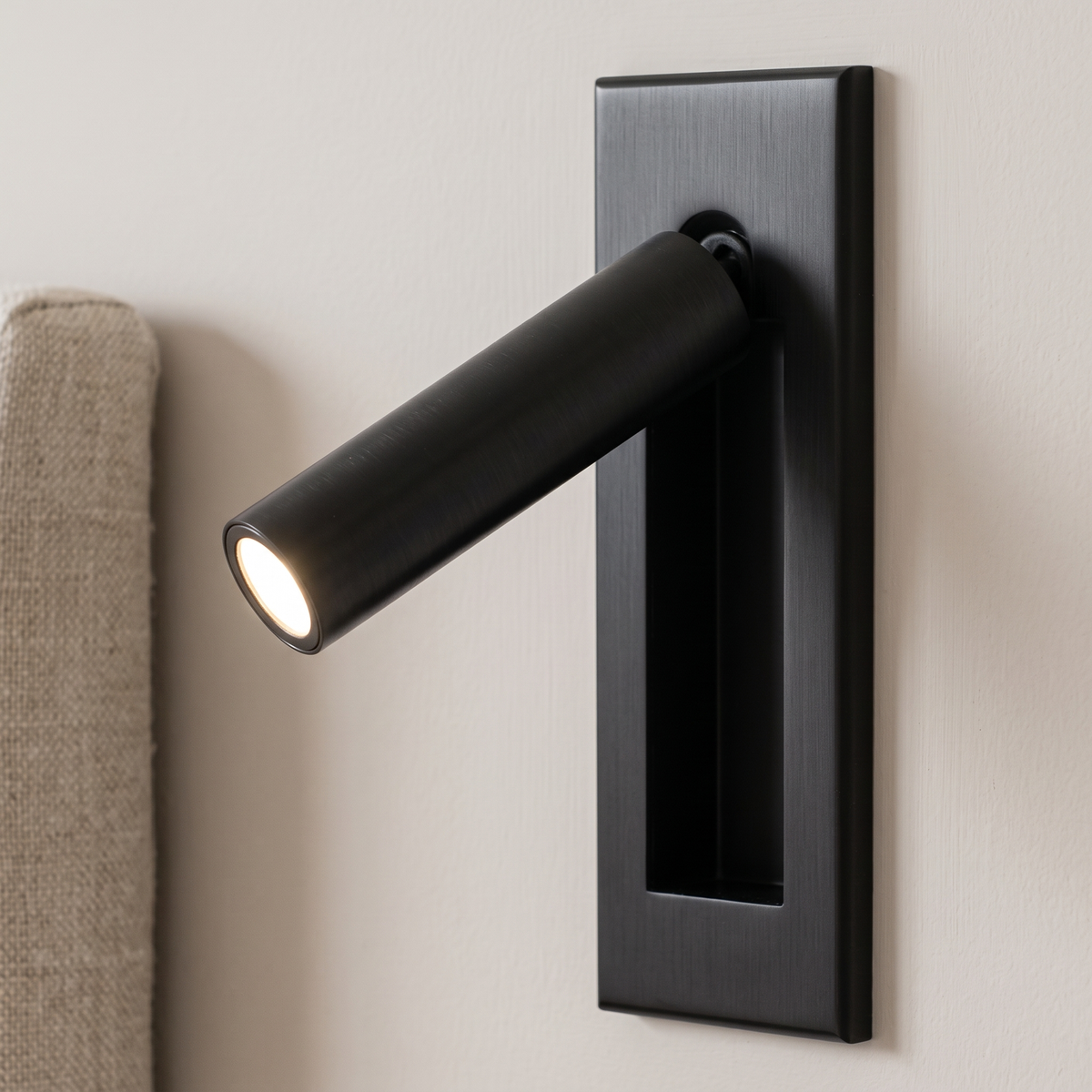 Lorenzo Bedside Sconce - Matt Black, cylinder, hidden switch