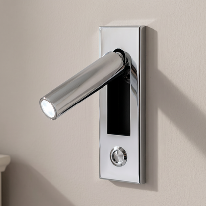Lorenzo Bedside Sconce - Chrome, cylinder, button switch