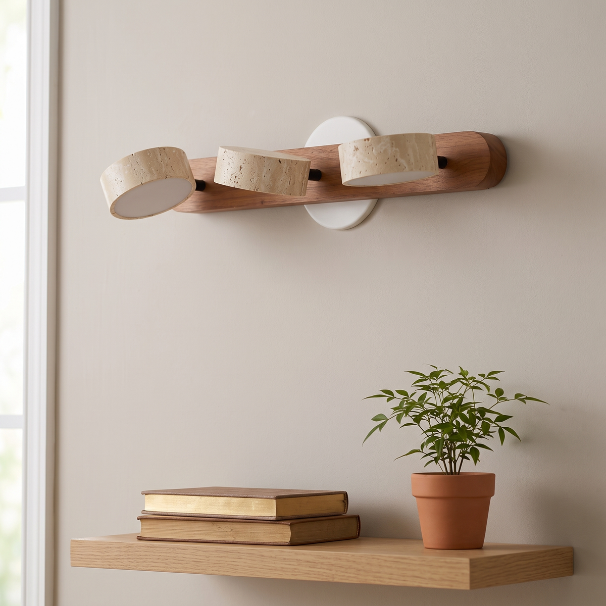 Livia travertine drums pivoted to different angles