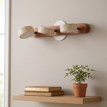 Livia travertine drums pivoted to different angles