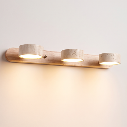 Livia travertine wall light, 3-light natural wood