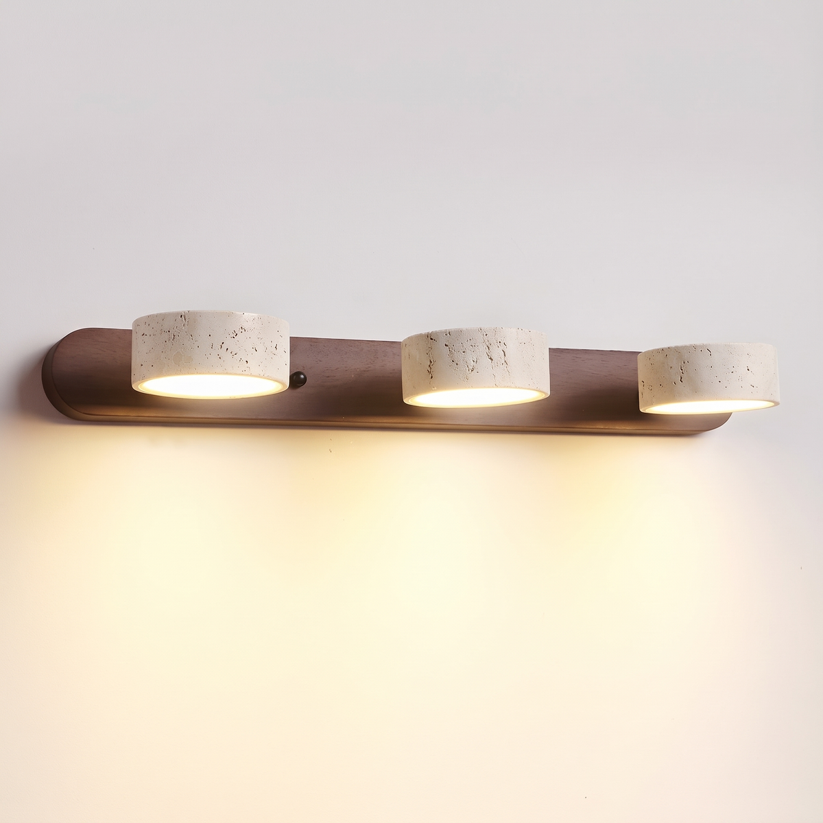 Livia travertine wall light, 3-light walnut