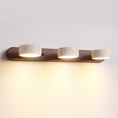 Livia travertine wall light, 3-light walnut