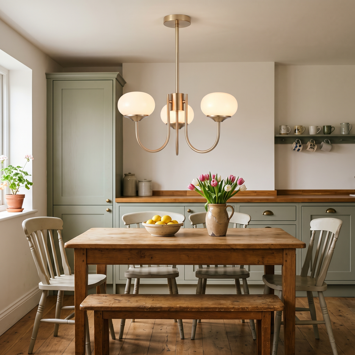 Margaux cream chandelier above a kitchen table