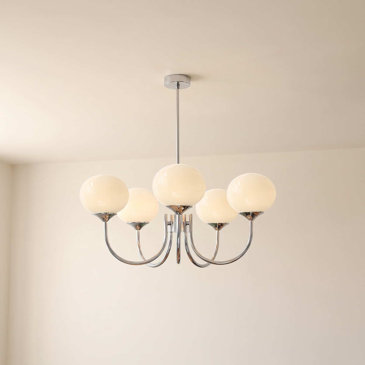 Margaux 5-light chandelier, chrome and white