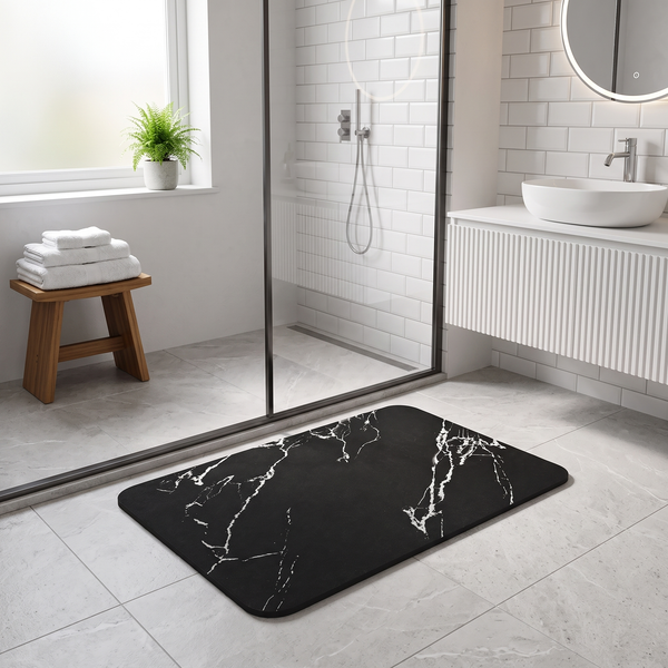 Flossie diatom bath mat – in front of a shower