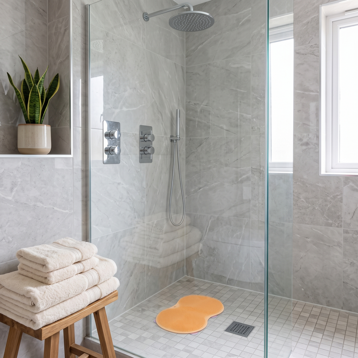 Lettice scrubber shower mat – on a shower floor