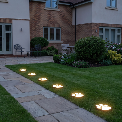 Piers paw print solar lights – glowing along a garden path