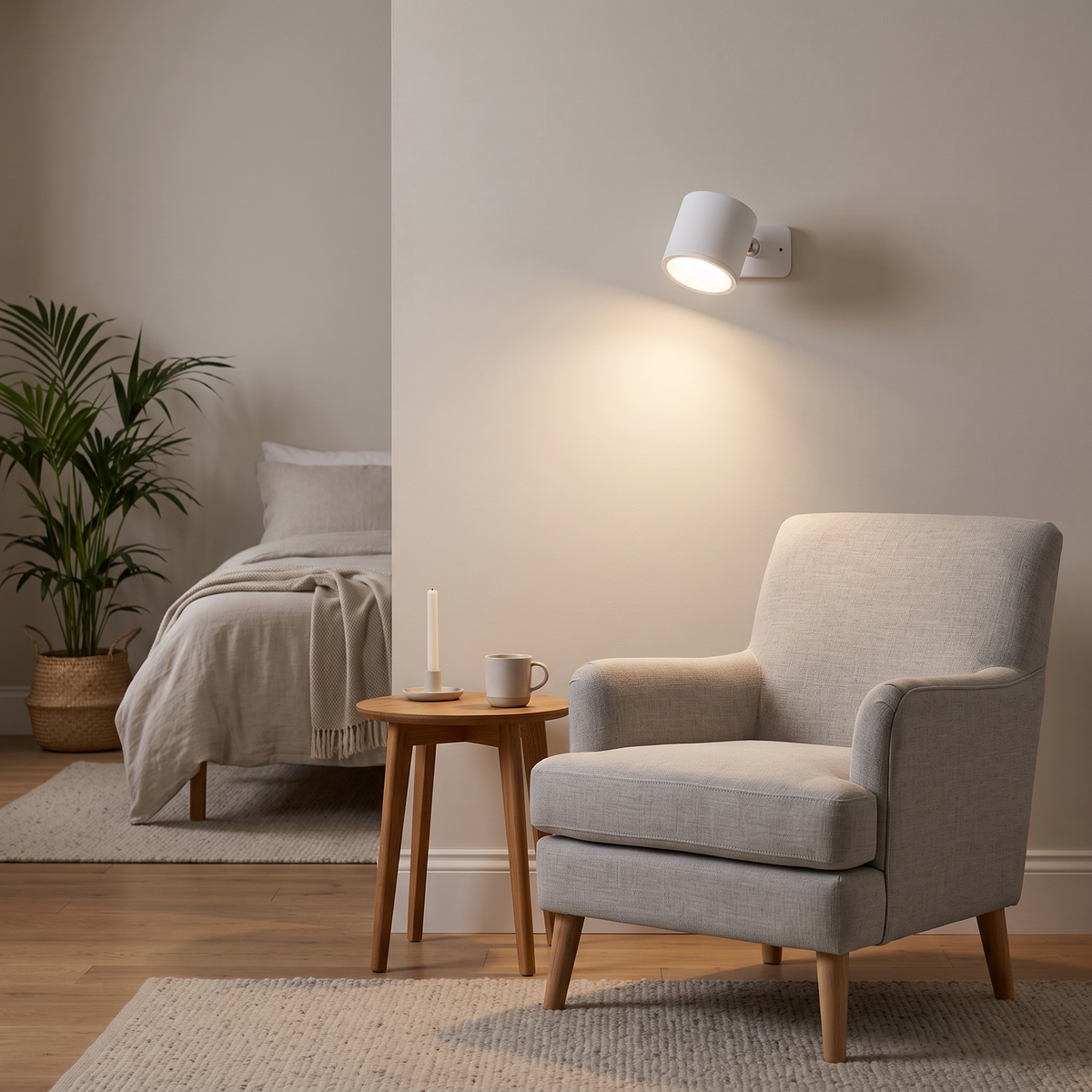 Kenna magnetic wall light – lighting a bedroom reading chair