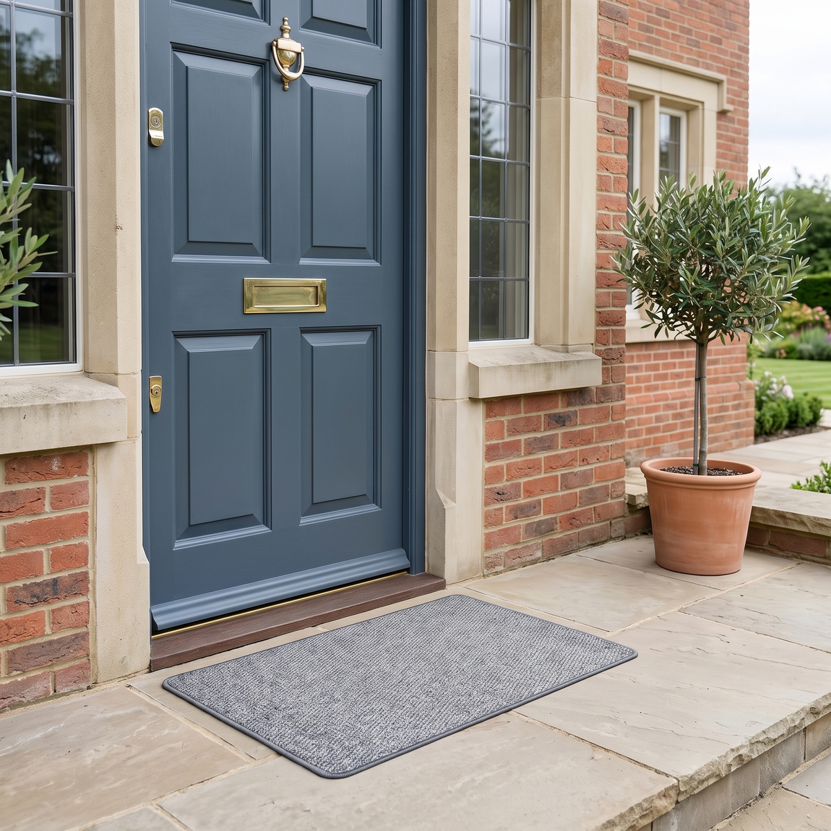 Rhona faux jute door mat – at a front door
