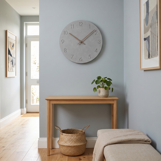 Rosanna minimalist wall clock – above a hallway console