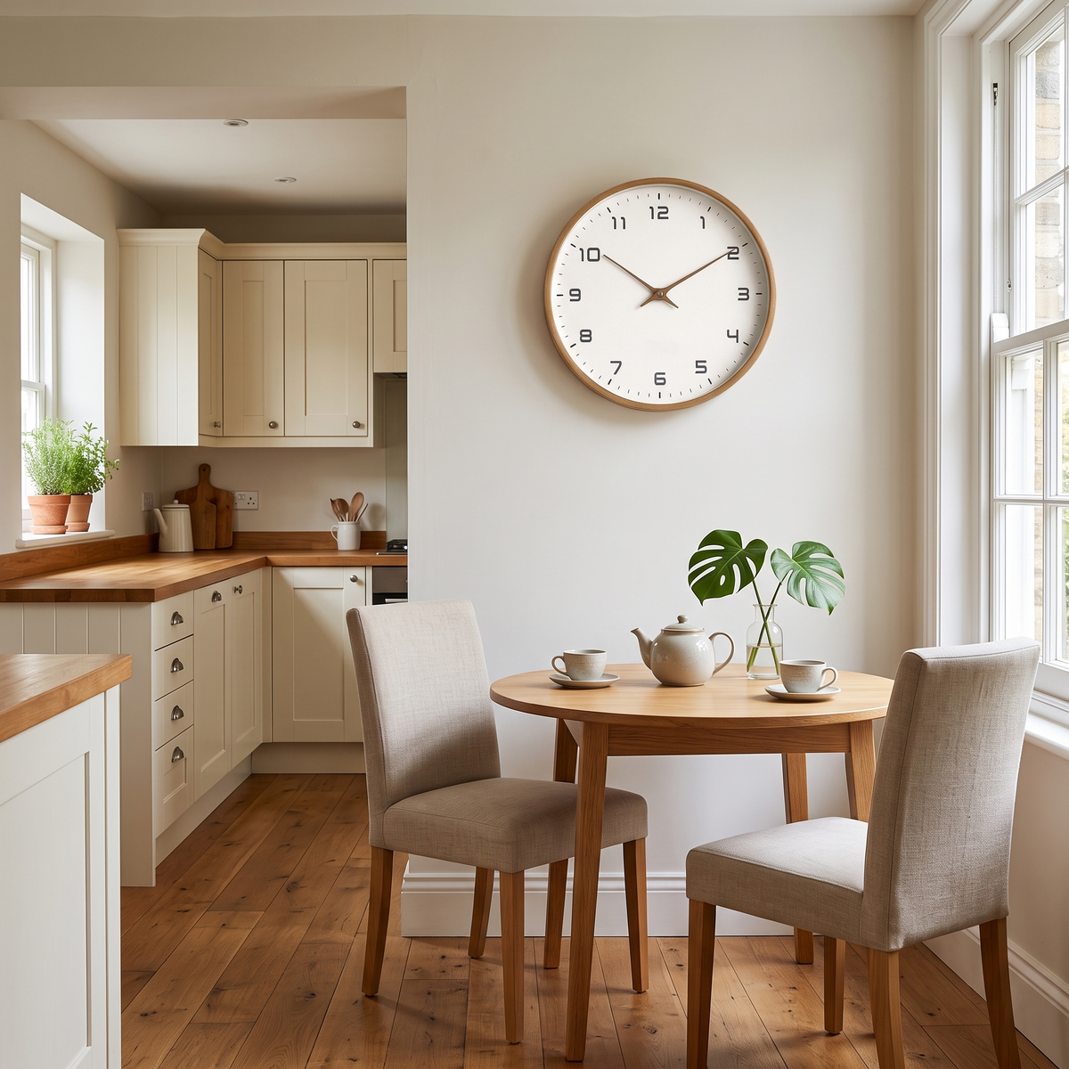 Crispin wooden wall clock – above a breakfast table