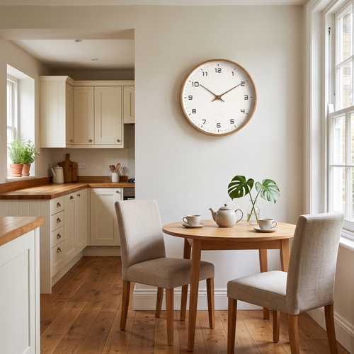 Crispin wooden wall clock – above a breakfast table