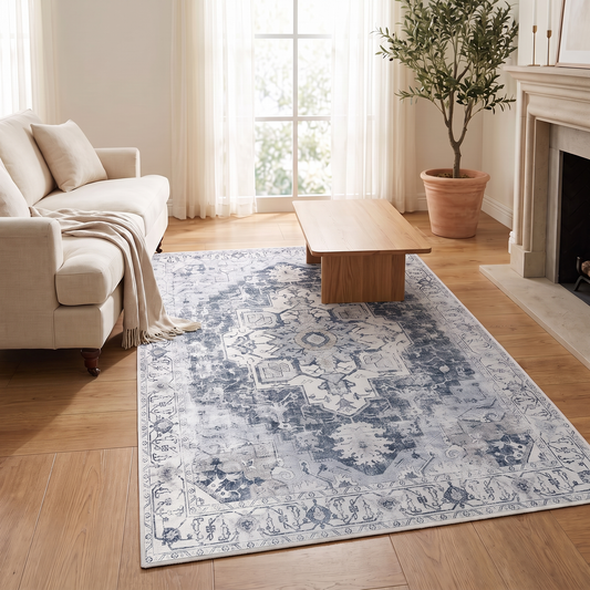 Benedetta medallion rug – in a living room