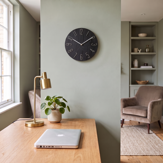 Theodosia round wall clock – above a home desk