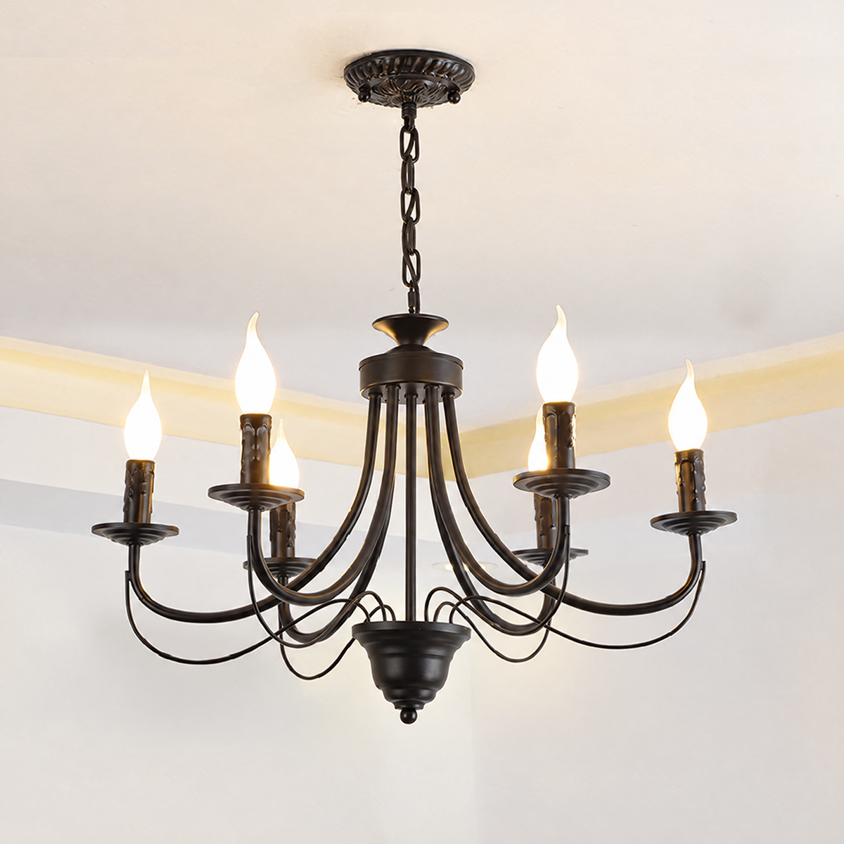 Ramona black candle chandelier – curved iron arms