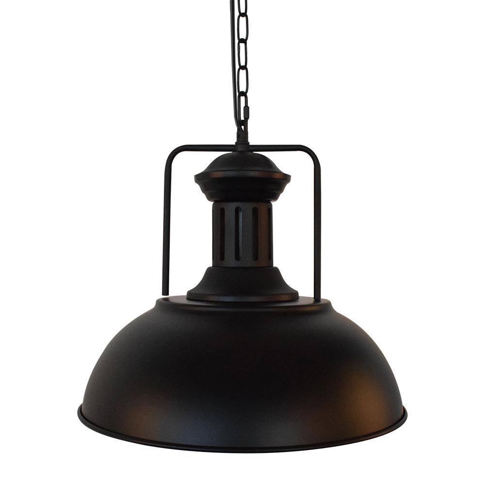 Hugo black metal dome pendant light, front view