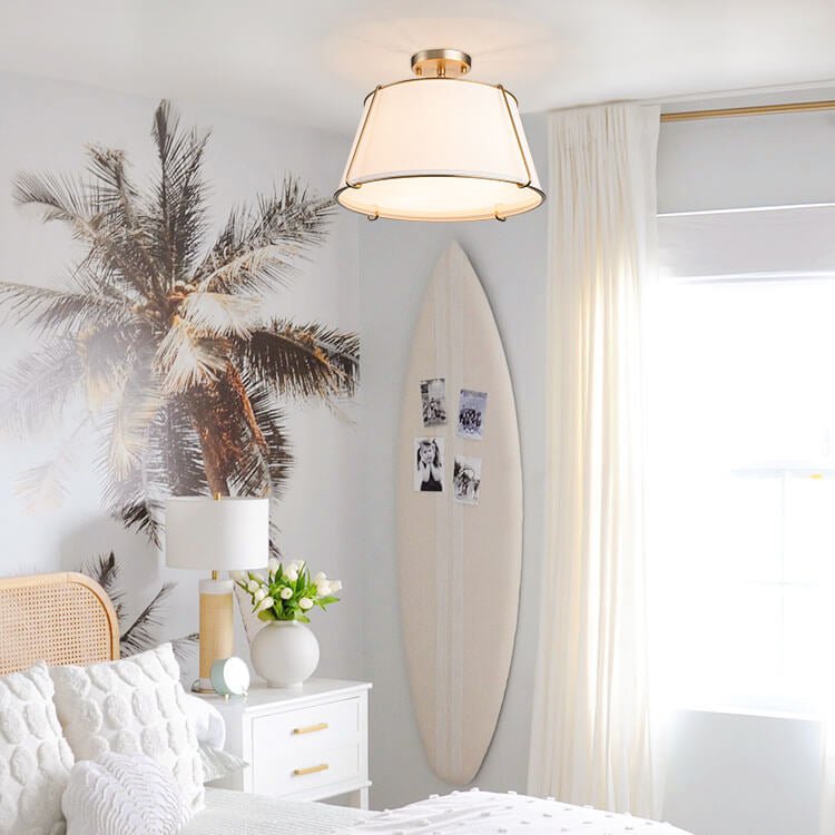 Theodora tapered drum ceiling light – in a bright living room