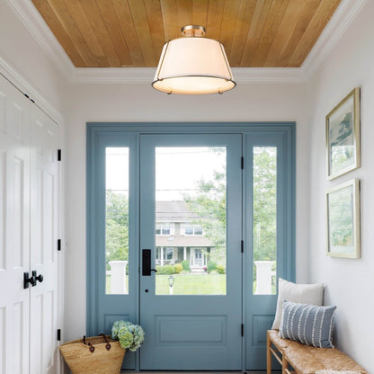 Theodora tapered drum ceiling light – in an entryway with a wooden ceiling