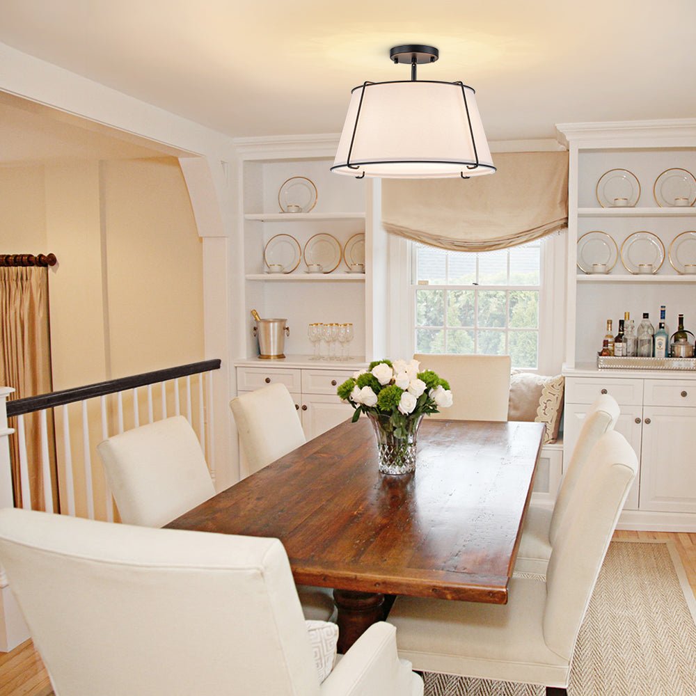 Theodora tapered drum ceiling light – over a dining table