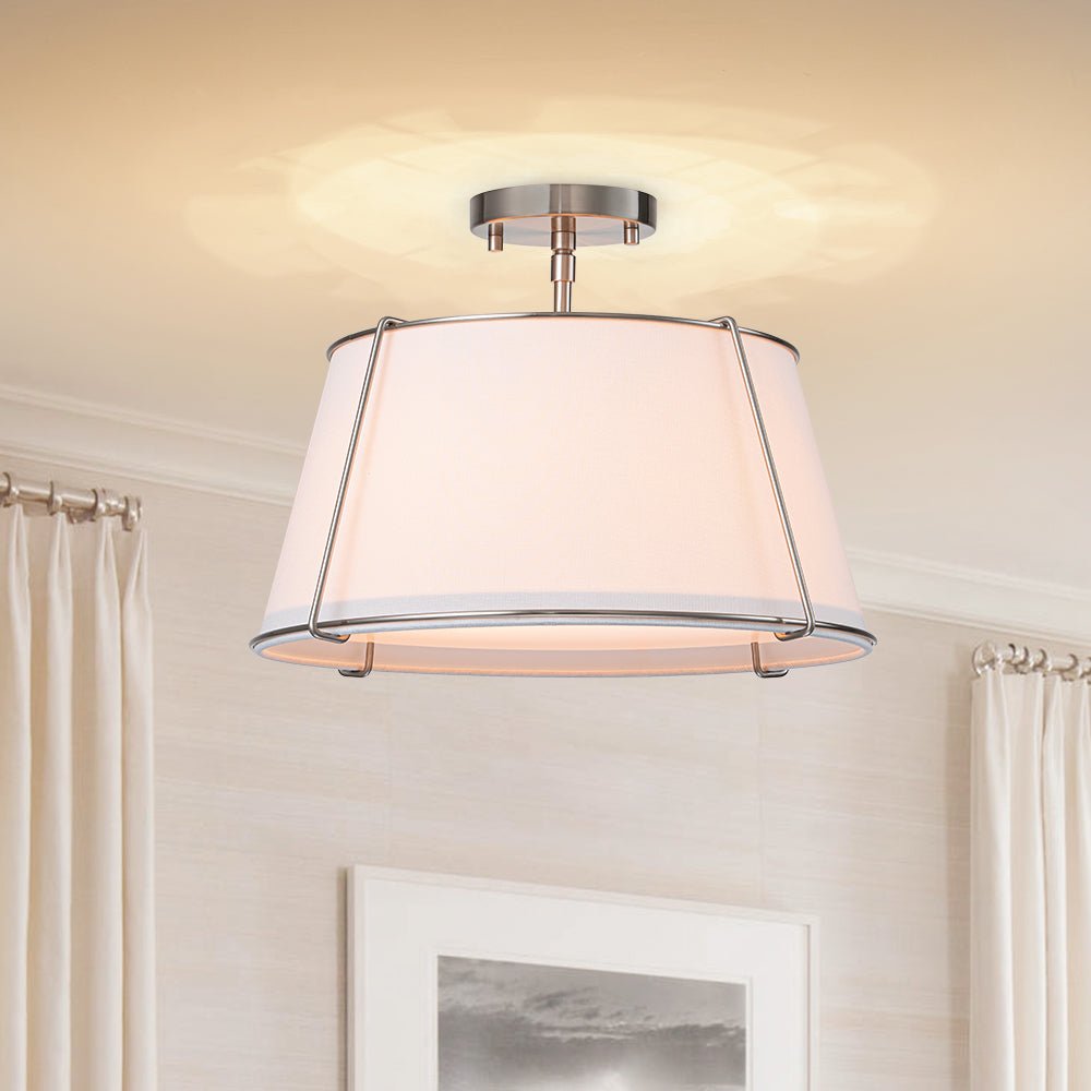 Theodora tapered drum ceiling light – in brass, close view
