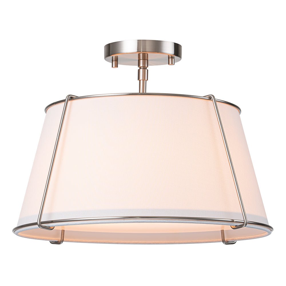 Theodora tapered drum ceiling light – in nickel on white
