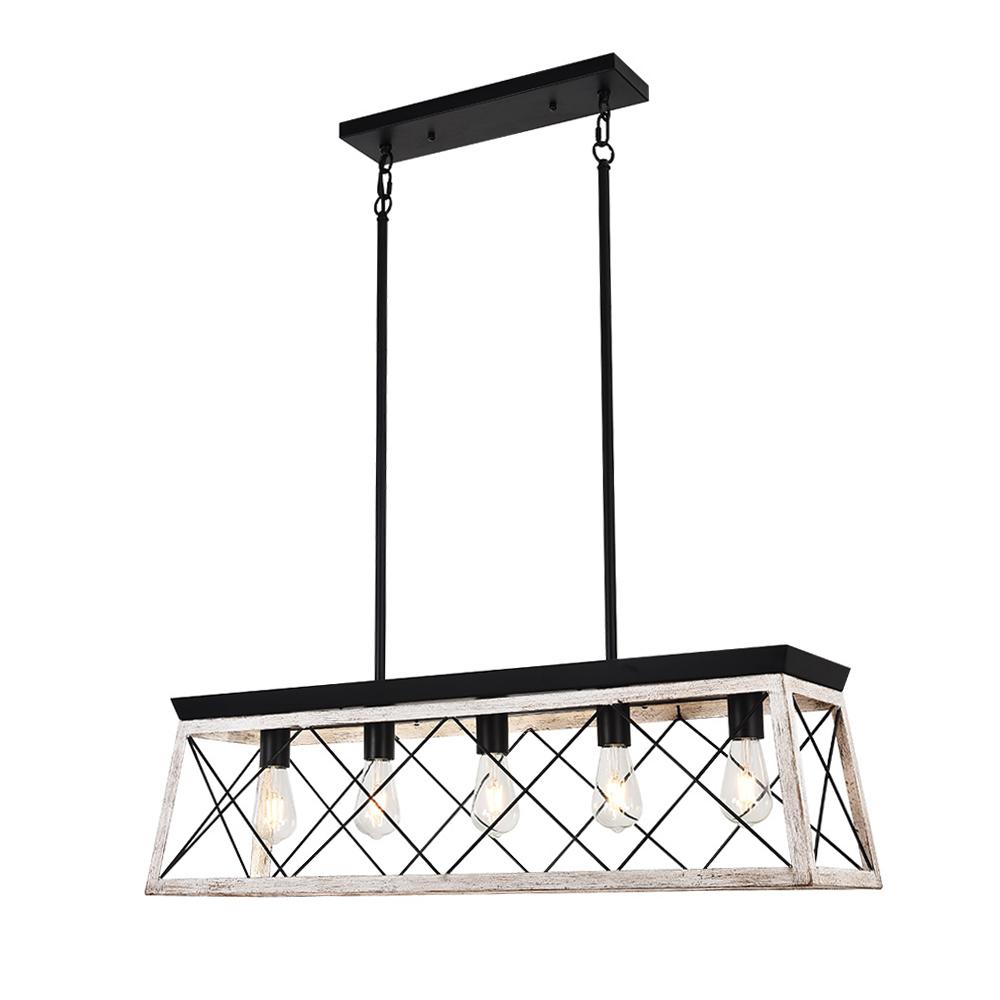 Lysander linear chandelier – in black on white, alternate view