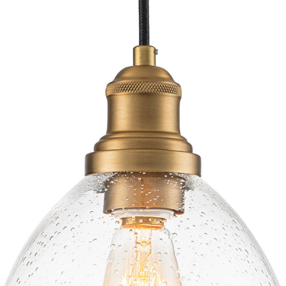 Sienna seeded glass dome pendant – brass holder close-up