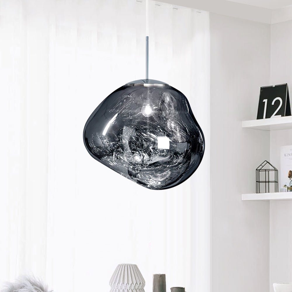 Maribel melt pendant – in grey, close view in a room