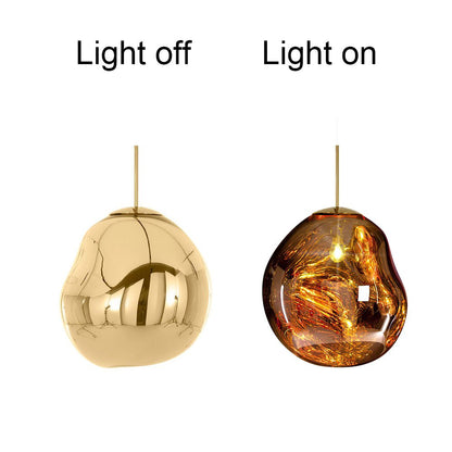 Maribel melt pendant – in gold, light off and on