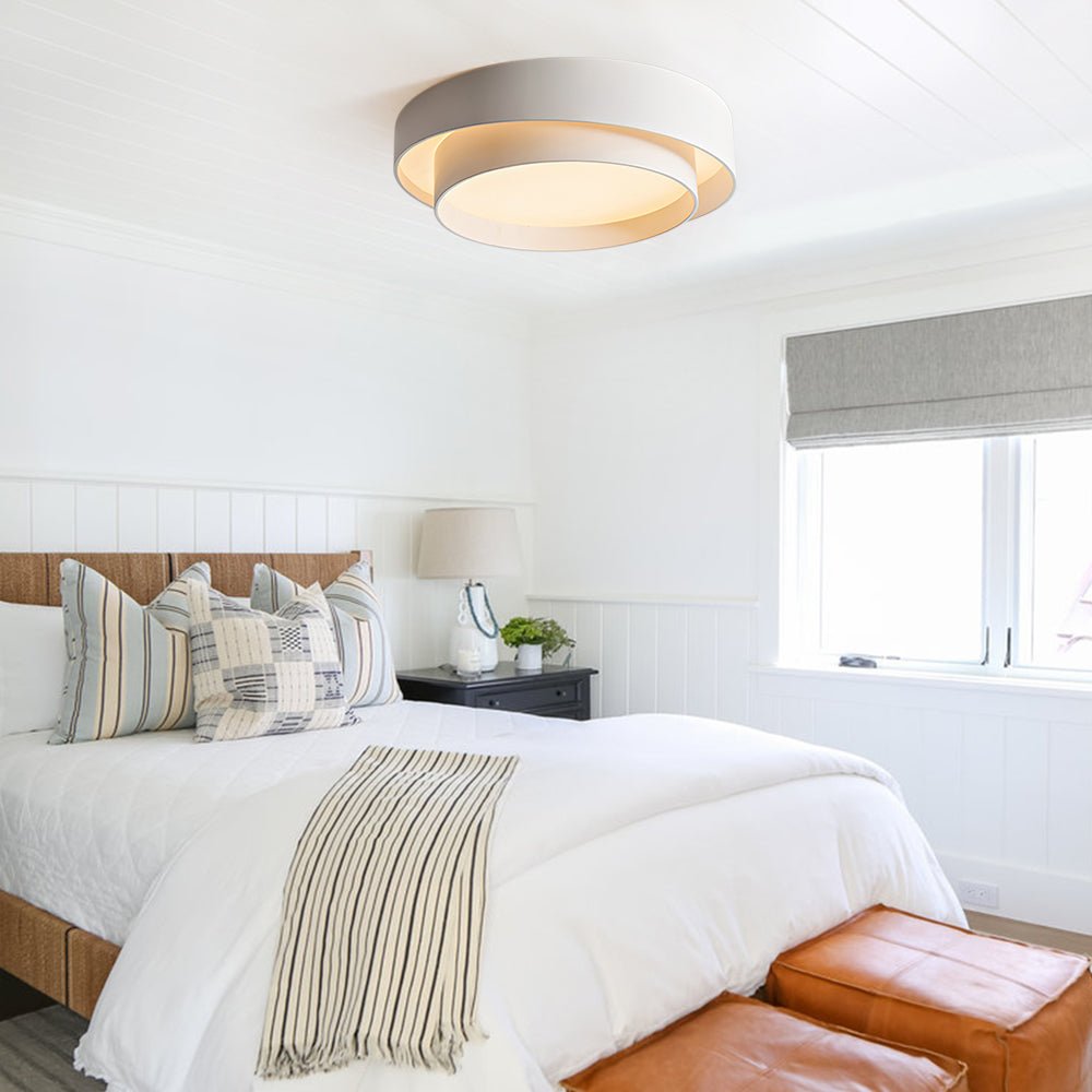 Aurora grey ring LED ceiling light in a bedroom