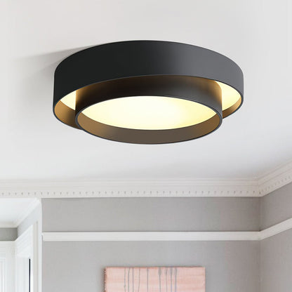 Aurora black concentric ring LED ceiling light with warm glow