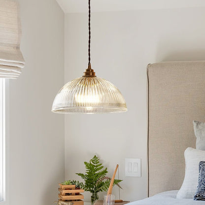 Eleonora ribbed glass pendant light – in a bedroom