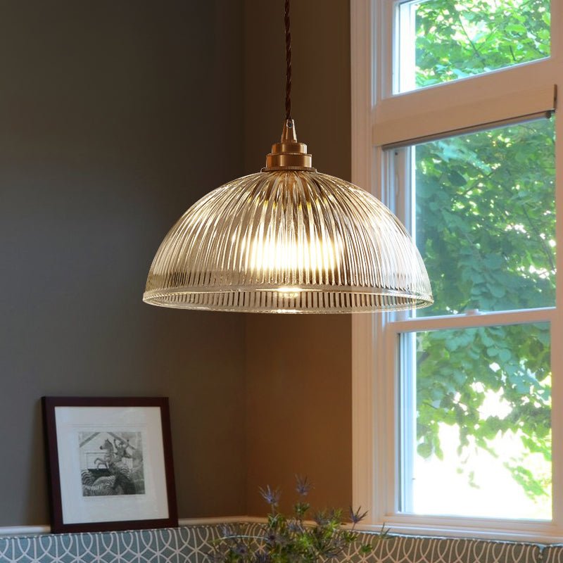 Eleonora ribbed glass pendant light – by a window