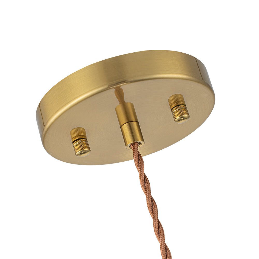 Eleonora ribbed glass pendant light – brass canopy and twisted cable close-up