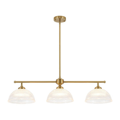 Eleonora ribbed glass pendant light – 3-light brass bar on white