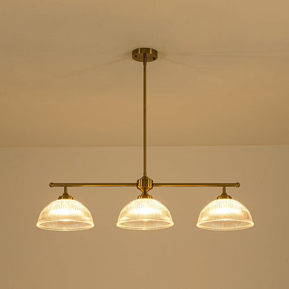 Eleonora ribbed glass pendant light – 3-light version with a warm glow
