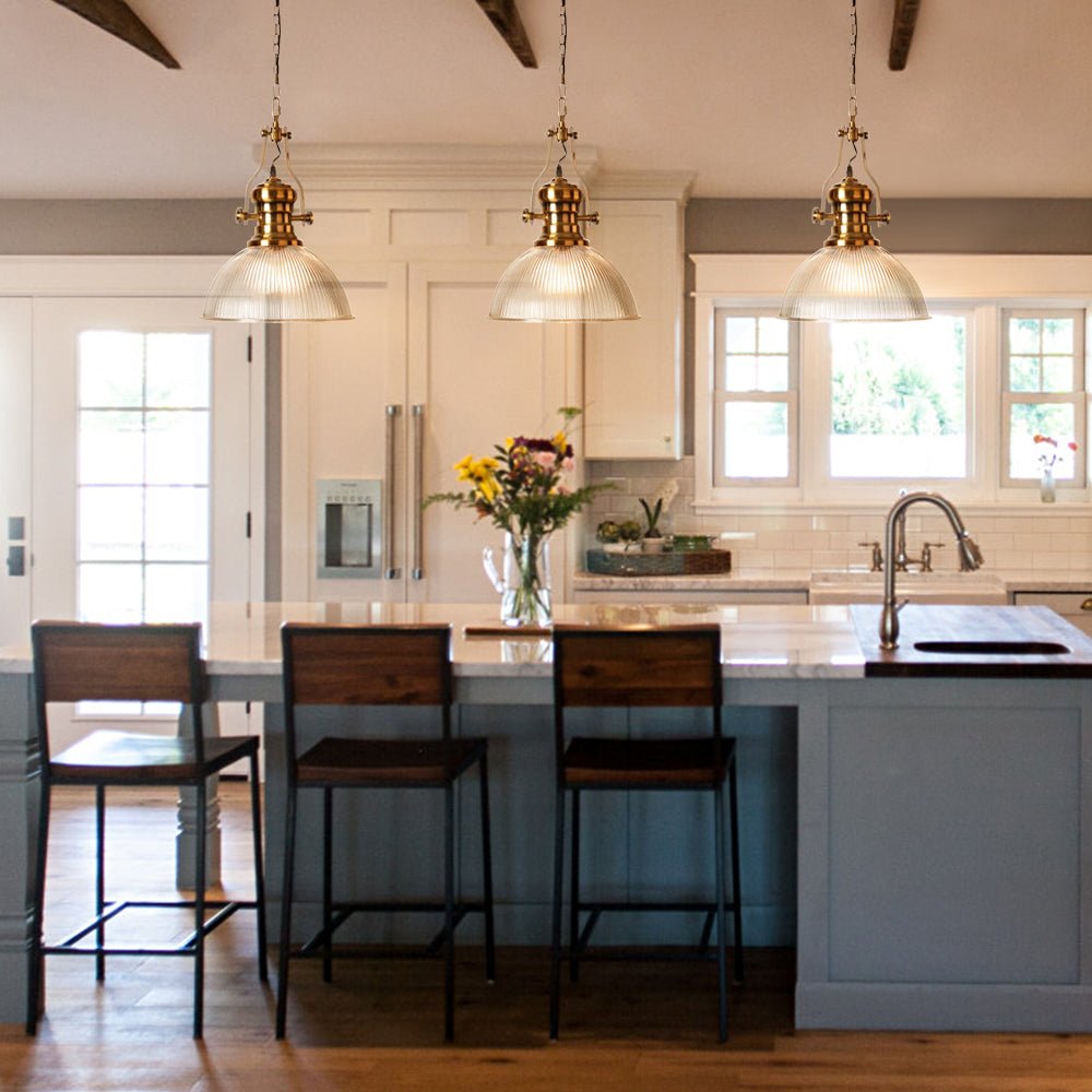 Everett ribbed glass dome pendant – over a kitchen island